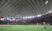 　９回、２ランを放つ佐藤輝（撮影・田中太一）