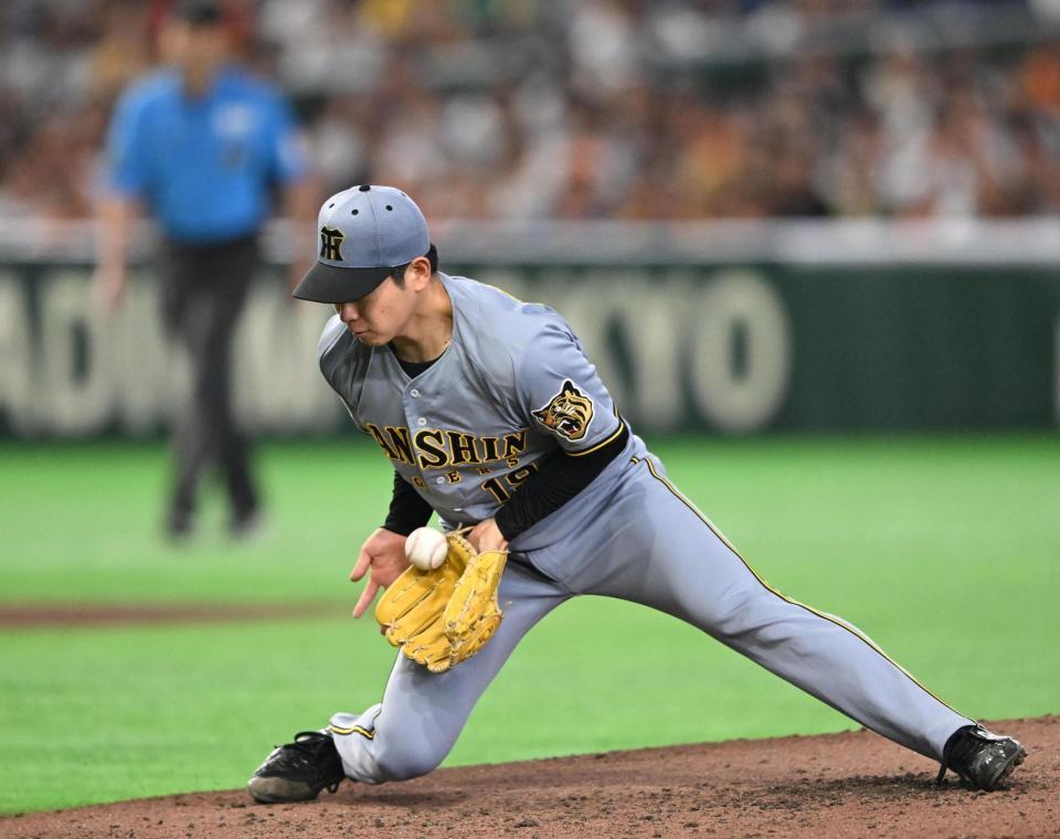５回、松本の打球を捕る下村（撮影・堀内翔）