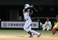 ６回、適時二塁打を放つ立石