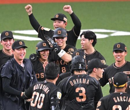 連日のサヨナラでの勝利に歓喜する佐藤輝、植田ら阪神ナイン（撮影・飯室逸平）