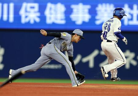 ６回、元山は松尾の打球を捕球し併殺を決める（撮影・山口登）