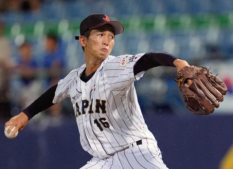 Ｕ－１８アジア選手権の韓国戦に３番手で登板した今朝丸＝２４年（共同）