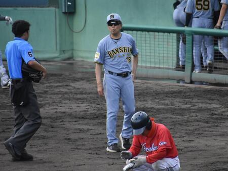 八回、選手交代を告げる平田２軍監督