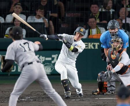 ４回、右前打を放つ近本（撮影・立川洋一郎）
