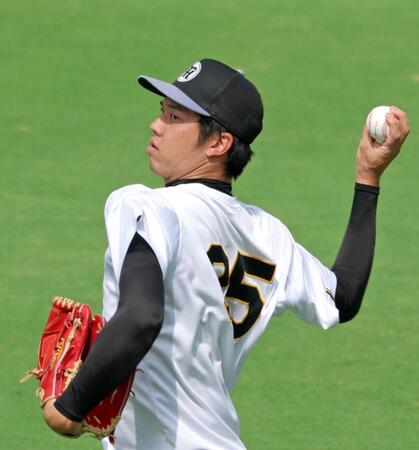 登板に向けて汗を流す才木（撮影・立川洋一郎）