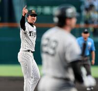 １回、才木はダルベックを空振り三振に打ち取る（撮影・山口登）
