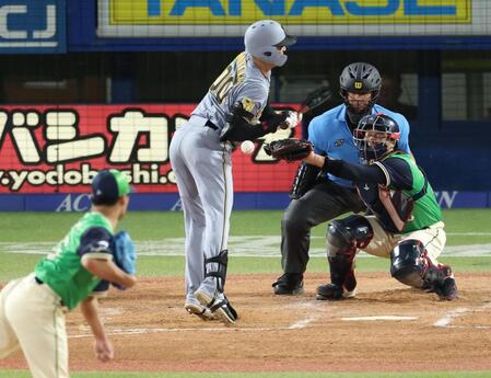 ３回、山野から死球を受ける元山（撮影・金田祐二）