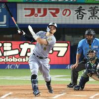 　６回、３１号２ランを放つ佐藤輝（撮影・金田祐二）