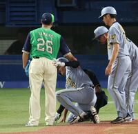 ３回、山野から死球を受け謝罪される元山（撮影・金田祐二）