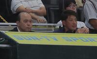 解説を務める岡田彰布オーナー付顧問（左）と能見篤史氏（撮影・西田忠信）