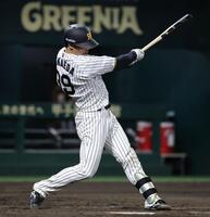４回、栄枝は左越えに本塁打を放つ（撮影・坂部計介）