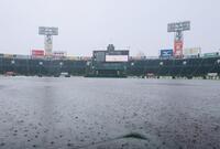 雨が降り続く甲子園（撮影・山口登）