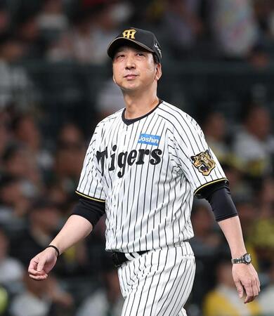 ７回、高橋の交代を告げた藤川監督（撮影・西田忠信）