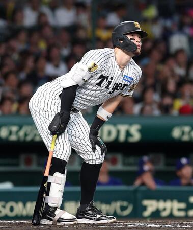 ２回、大飛球の行方を見つめる佐藤輝（撮影・西田忠信）