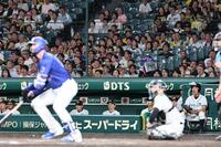 ８回、マラーの適時打を見つめる藤川監督（右奥）＝撮影・田中太一