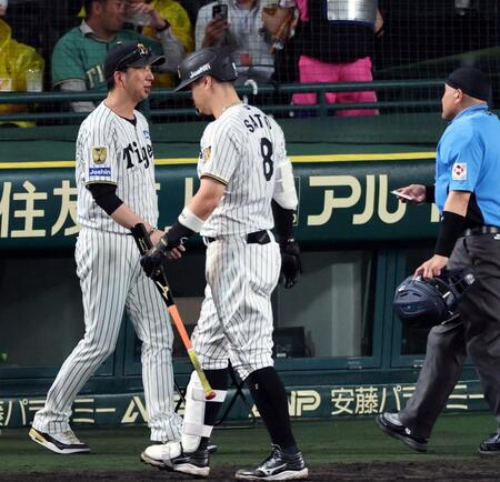 ７回を終え、投手交代を告げる藤川監督（撮影・山口登）