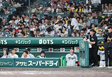広島に負け、悔しさをにじませる（右から）藤川監督、立石、熊谷（撮影・田中太一）