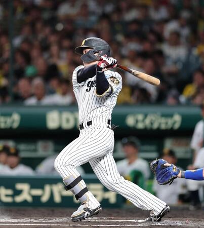６回、左前打を放つ坂本（撮影・山口登）