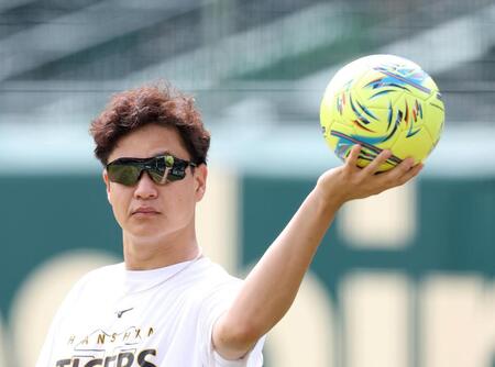 トレーニングをする大竹（撮影・西田忠信）