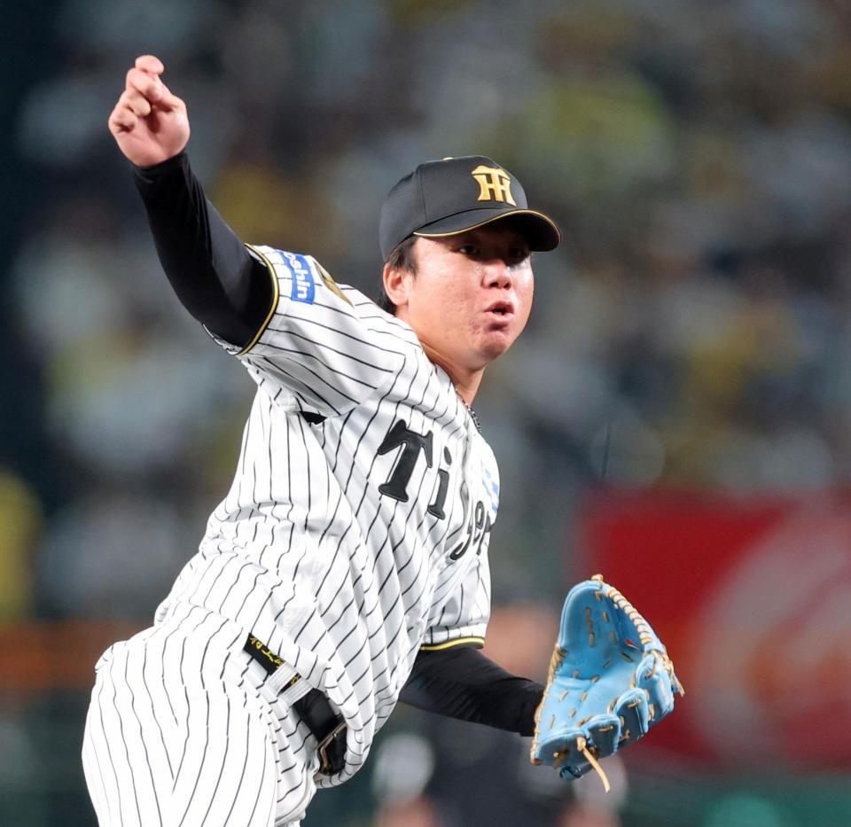 巨人打線を相手に力投する村上（撮影・立川洋一郎）