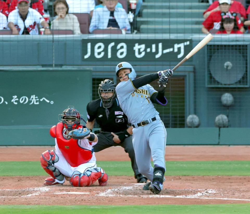 阪神・森下翔太＝マツダスタジアム（撮影・立川洋一郎）