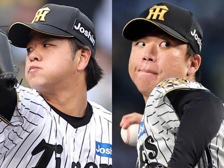 阪神・高橋遥人（左）と村上頌樹