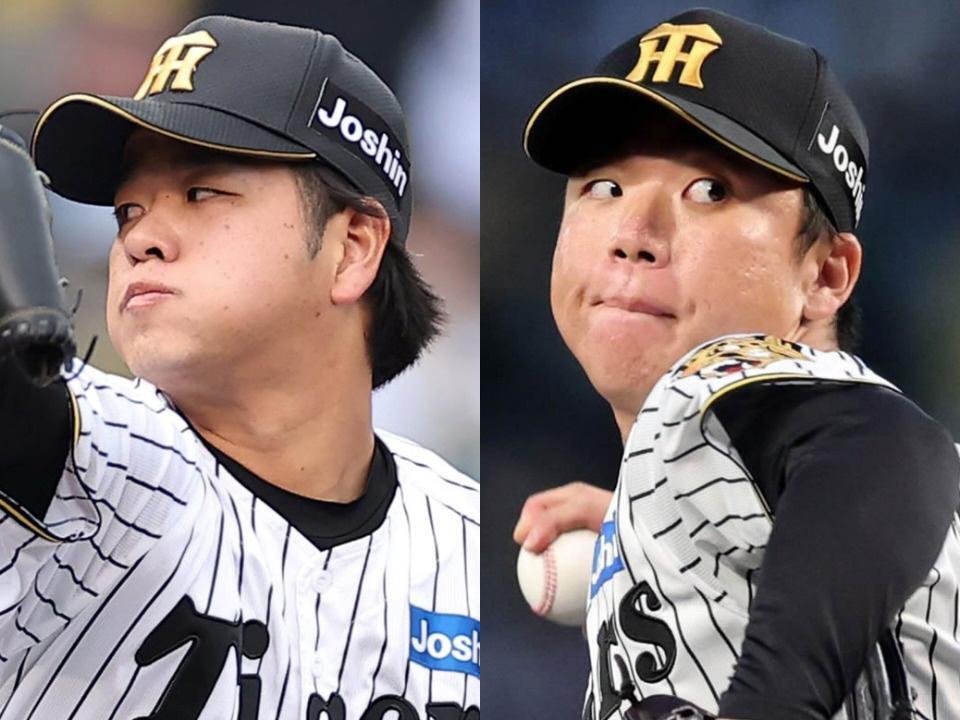 阪神・高橋遥人（左）と村上頌樹