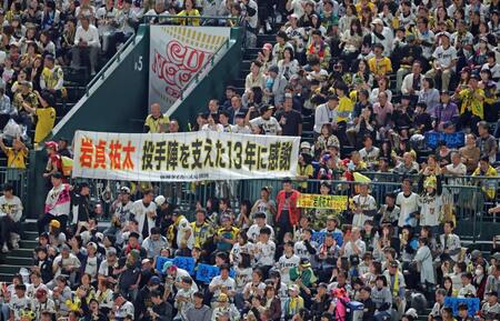 岩貞に声援を送る右翼スタンドの阪神ファン（撮影・立川洋一郎）