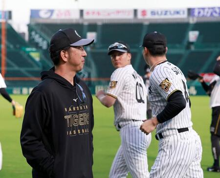 グラウンドに姿を見せる藤川監督（撮影・西田忠信）