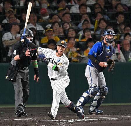 ６回、代打で空振り三振に倒れる木浪（撮影・飯室逸平）