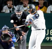 　６回、二塁打を放つ大山（撮影・山口登）
