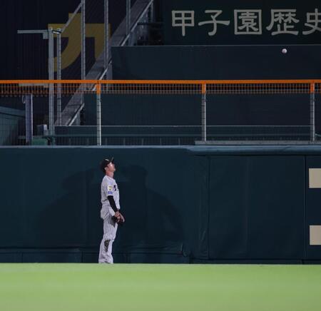 ３回、佐野の打球を呆然と見送る近本（撮影・坂部計介）