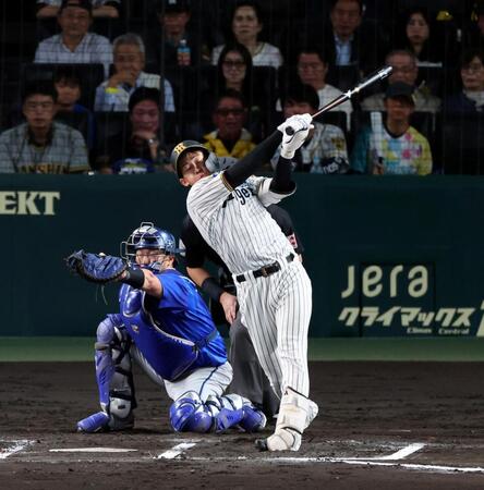 ６回、空振り三振に倒れる立石（捕手・戸柱）＝撮影・山口登