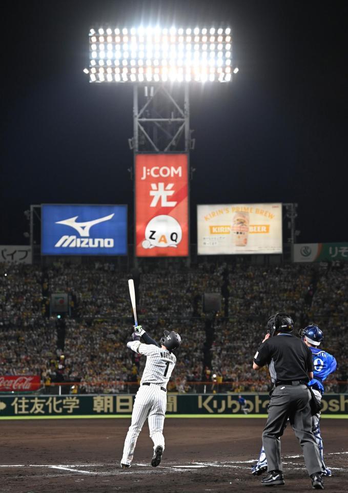 ７回、中飛に倒れる代打・森下（撮影・飯室逸平）