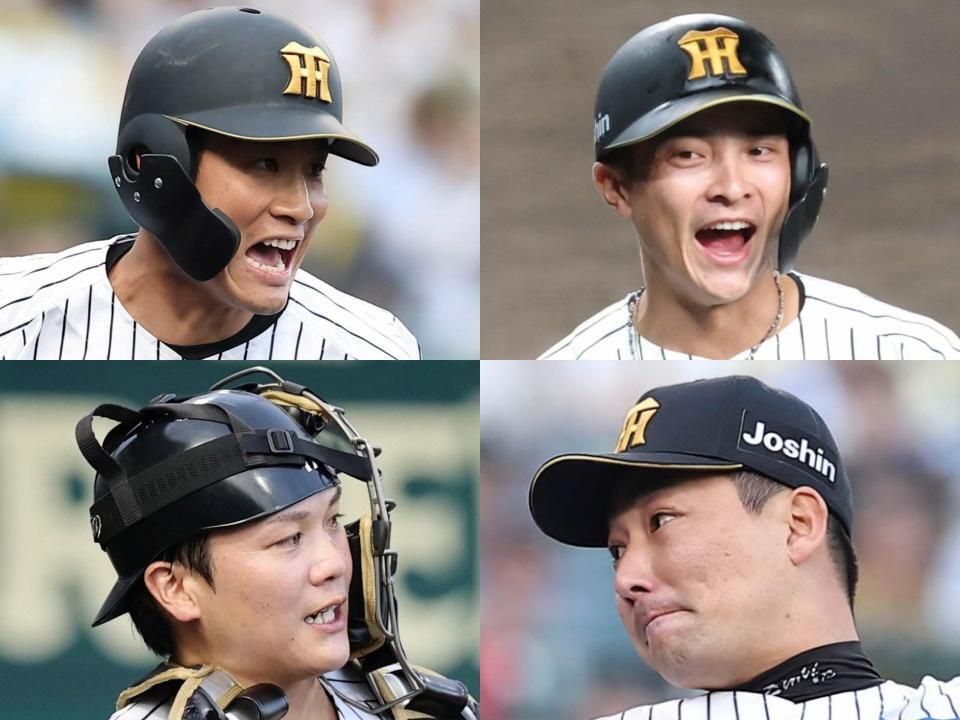 阪神の（左上から時計回り）木浪、熊谷、岩崎、伏見