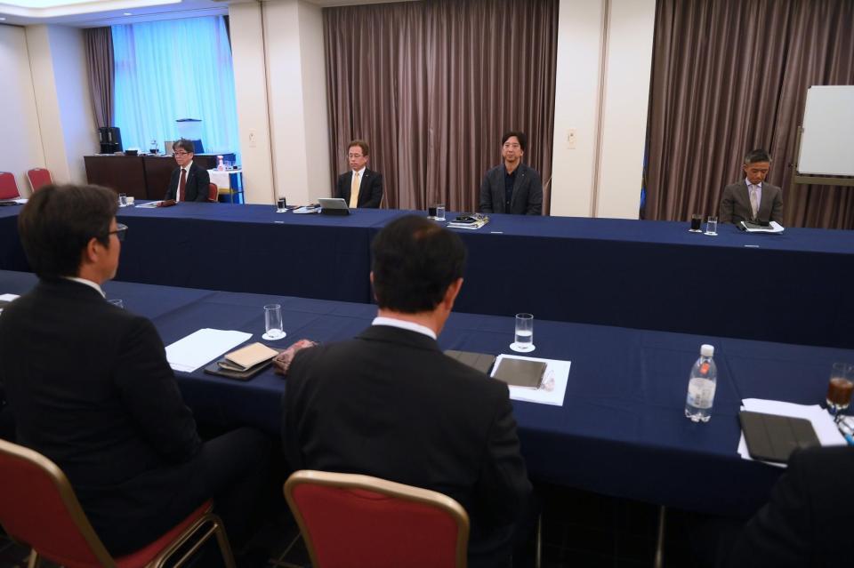 阪神のドラフト前日スカウト会議（撮影・堀内翔）