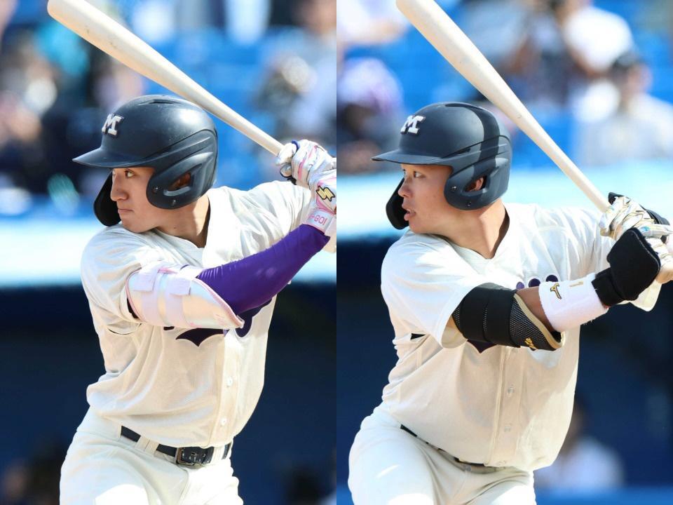 （左から）明大・岡田啓吾、榊原七斗