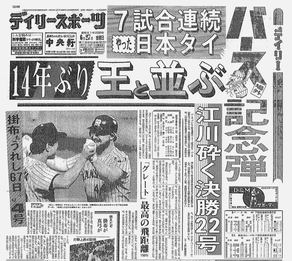 　１９８６年６月２７日付デイリースポーツ