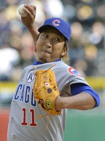 　パイレーツ戦の９回２死から大リーグ初登板し、初セーブを挙げたカブス・藤川＝２０１３年４月（共同）