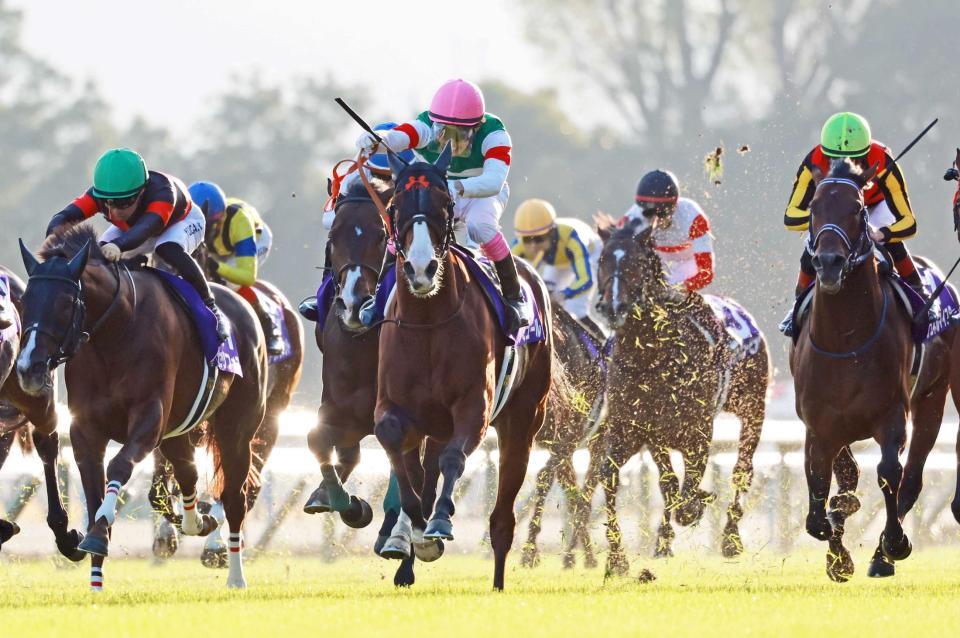 　代打騎乗の藤岡康がナミュール（中央）をＧ１勝利に導いた（撮影・石湯恒介）