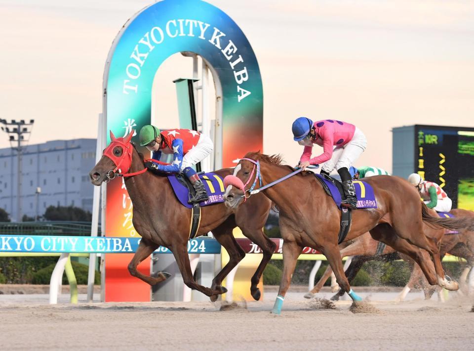 　ラブラブパイロ（右手前）を首差で振り切り東京シンデレラマイルを制したスピーディキックと鞍上の御神本訓（撮影・開出牧）