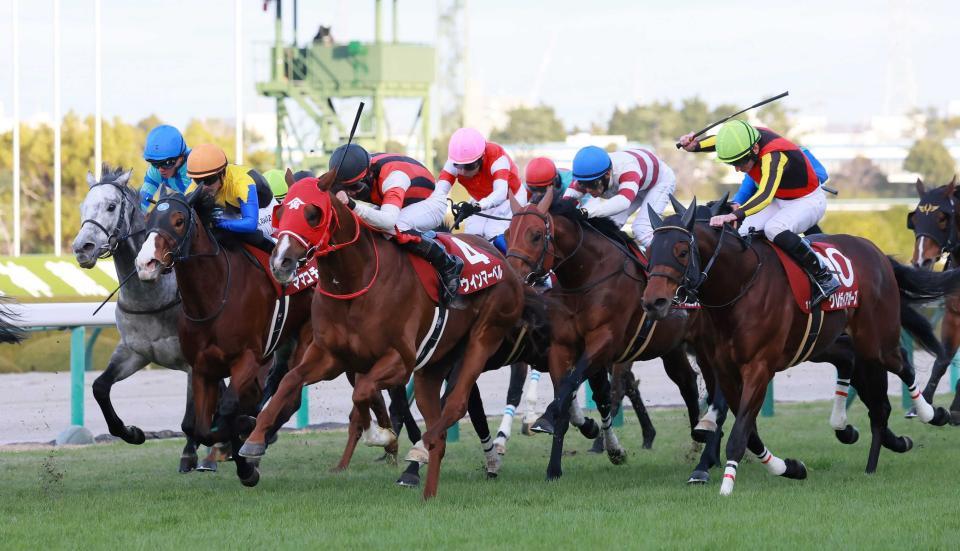 　昨年の阪神Ｃでウインマーベル（左から３頭目）を勝利に導いた松山