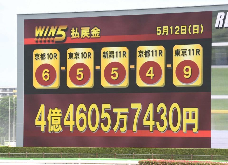 　表示されたＷＩＮ５の払戻金（撮影・佐々木彰尚）