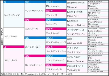 　ヘデントールの５代血統表