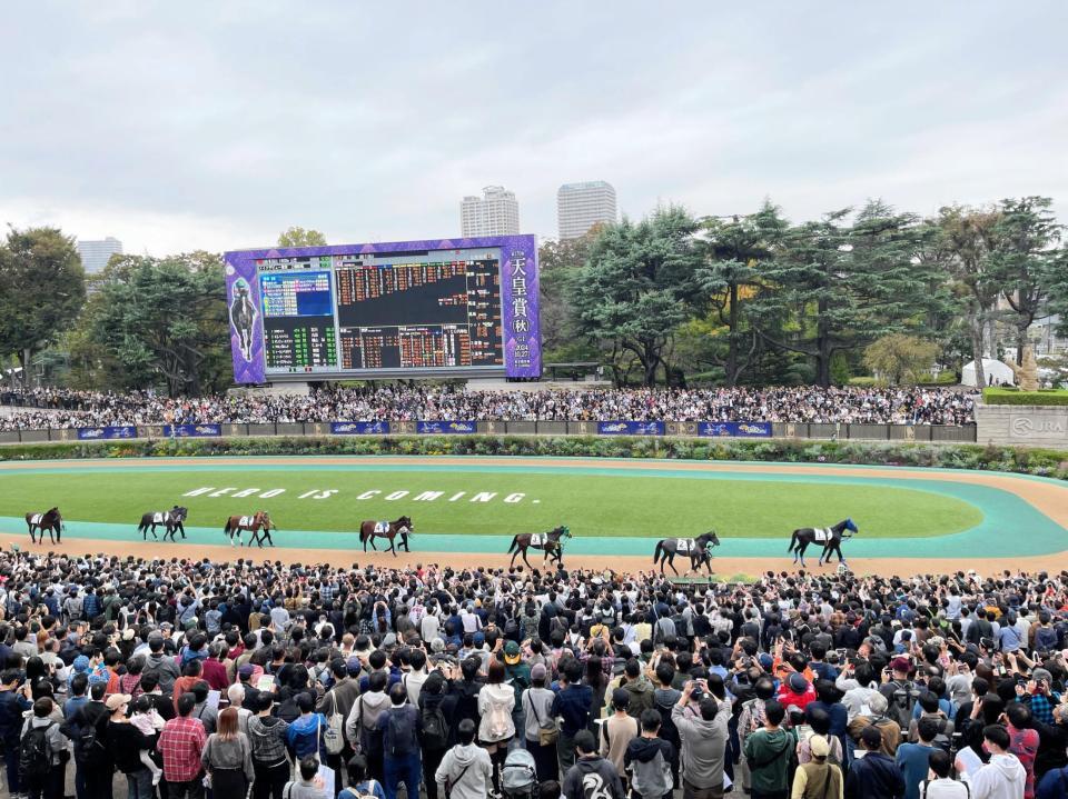 　東京５Ｒの新馬戦でアーモンドアイの初子アロンズロッドを目当てに多くの人が集まったパドック