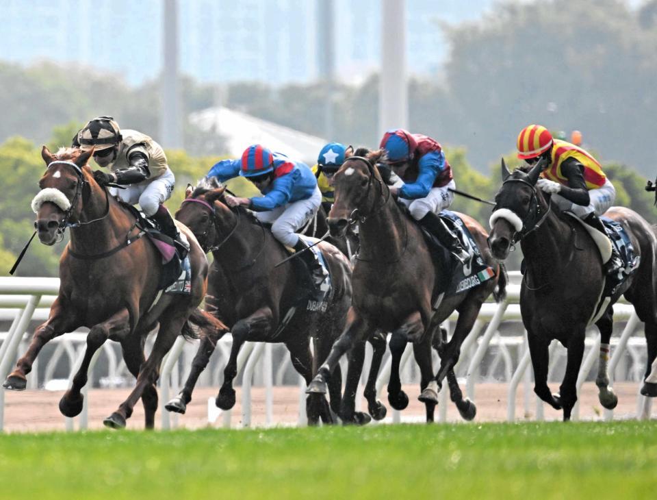 　３着に終わったステレンボッシュ（右端）と勝ったジアヴェロット（左端）（ｃ）Ｔｈｅ　Ｈｏｎｇ　Ｋｏｎｇ　Ｊｏｃｋｅｙ　Ｃｌｕｂ