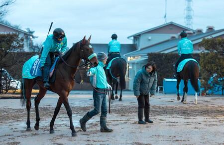 　運動を見守る前川恭子師＝栗東トレセン（撮影・石湯恒介）