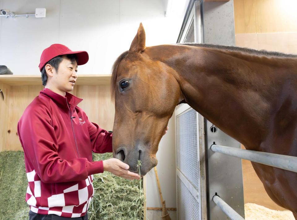 　ホウオウリアリティで重賞に初挑戦する井上師（撮影・石湯恒介）