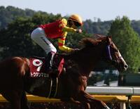 　トウシンマカオで京王杯ＳＣを制し喜ぶ横山武（撮影・佐々木彰尚）