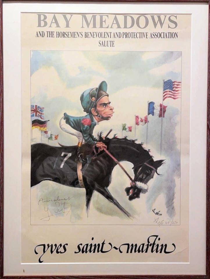 　田島良保厩舎の調教師部屋に飾られていたイヴ・サンマルタンの絵